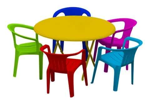 Plastic table and chairs - colorful Stock Photos