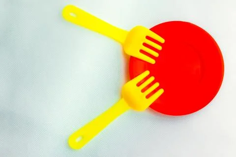 Plastic tableware for children Stock Photos