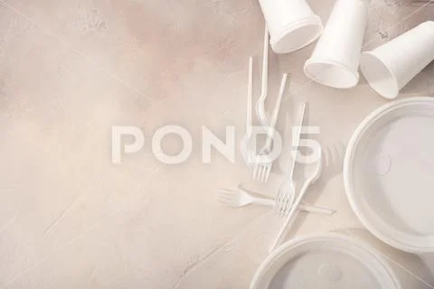 Plastic tableware . The concept of zero waste. Stock Photos