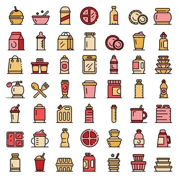 Plastic tableware icons set vector flat Stock Illustration
