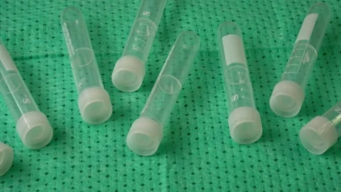 Plastic test tubes with caps for the collection of samples. Medical modern me Stock Footage 166341586