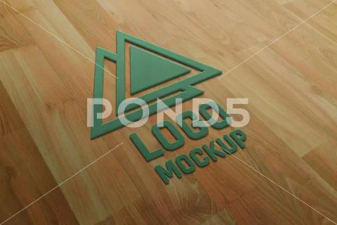 Plastic textured logo mokcup on parquet PSD Template