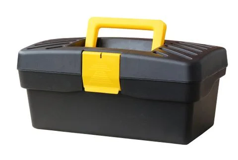 Plastic tool box on white background. Foto stock