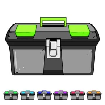Plastic toolbox featuring a handle and storage compartments Stock Illustration
