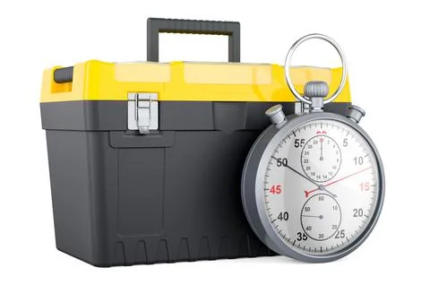 Plastic toolbox with stopwatch, 3D rendering Stock Illustration