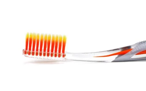 Plastic toothbrushes isolated on a white background Stock Photos