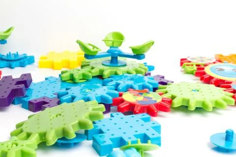 Plastic toy blocks on white background Stock Photos