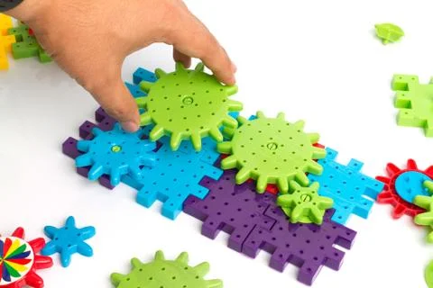 Plastic toy blocks on white background Stock Photos