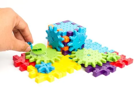 Plastic toy blocks on white background Stock Photos