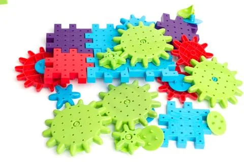 Plastic toy blocks on white background Stock Photos