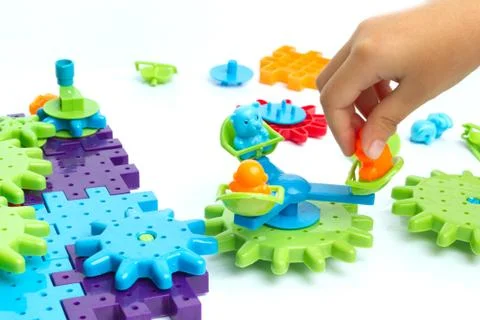 Plastic toy blocks on white background Stock Photos