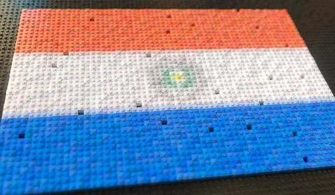 Plastic toy bricks compose flag of Paraguay, conceptual 3d rendering 스톡 일러스트