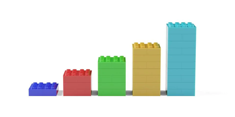 Plastic toy bricks rising bar graph with dfferently colored bars on white b.. Ilustración de archivo