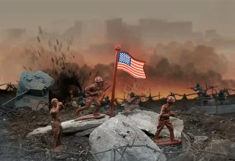 Plastic toy war zone. Stock Photos
