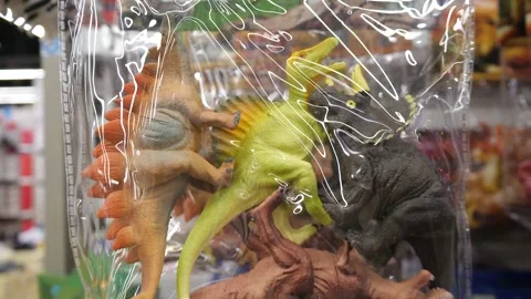 Plastic toys - dinosaur figures close-up. 스톡 동영상 266863071