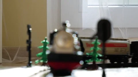 Plastic train model with blinking red light, close up view Stock Footage 309187940