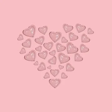 Plastic translucent hearts in shape of heart on pastel pink background. . F.. Stock Photos