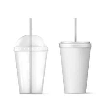 Plastic transparent disposable cup with straw for cocktail and disposable con Stock Illustration