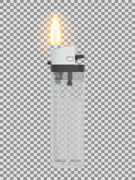 Plastic transparent lighter with lit flame Stock Illustration