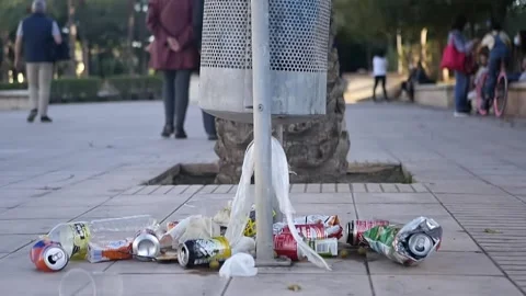 Plastic trash and bottles of drinks dropped Stock Footage 150600030