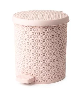 Plastic trash can with lid on white background Stock Photos