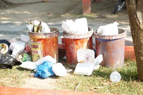 Plastic trash can Stock Photos
