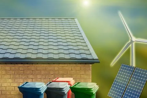 Plastic trash can for separate garbage collection at yard private country hou Stock Photos