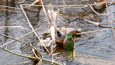 Plastic trash in the city park. Stock Footage 105144586