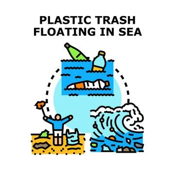 Plastic trash floating polluting oceanic environmental problem 스톡 일러스트