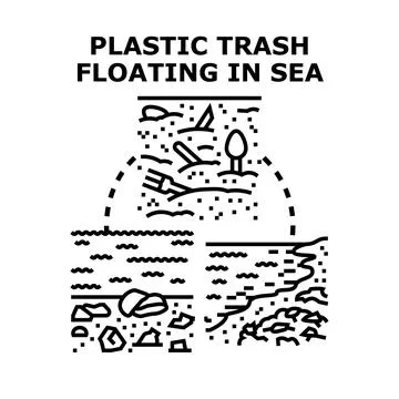 Plastic trash floating in sea concept vector icon Stock Illustration
