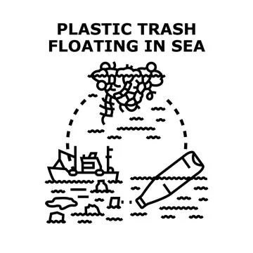 Plastic trash floating in sea concept vector illustration Stock Illustration
