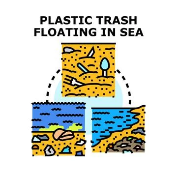 Plastic trash floating in sea concept vector icon Stock Illustration