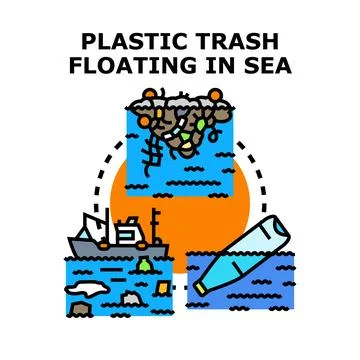 Plastic trash floating in sea concept vector illustration Stock Illustration