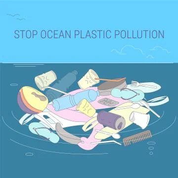Plastic trash in the ocean. Environmental pollution. Ecological catastrophy Stock Illustration