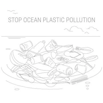 Plastic trash in the ocean. Environmental pollution. Ecological catastrophy Stock-Illustration
