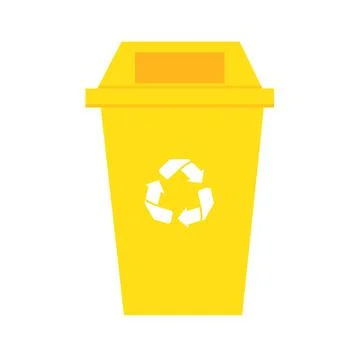 Plastic trash Recycle yellow bin isolated white backfround vector. Stock Illustration