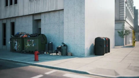 Plastic trash segregation bin on streets. 3d animation Stock Footage 204895833