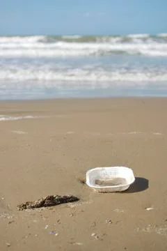 Plastic trash stranded on a Mediterranean beach Stock Photos