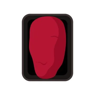 Plastic tray with beef fillet, top view of black rectangular container Stock Illustration