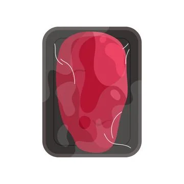 Plastic tray with beef fillet, top view of black container wrapped in Stock Illustration