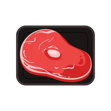Plastic tray with beef steak, top view of black rectangular container Stock Illustration