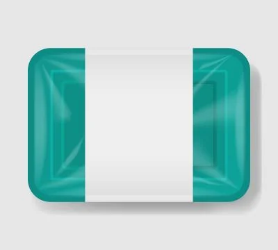 Plastic tray container with cellophane cover. Mockup template for your design Illustrazione stock