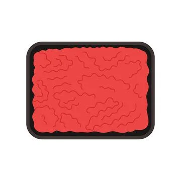 Plastic tray with ground beef meat, top view of black rectangular container Illustration