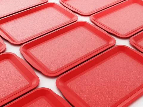 Plastic trays arranged in a line. 3D illustration Stock Illustration