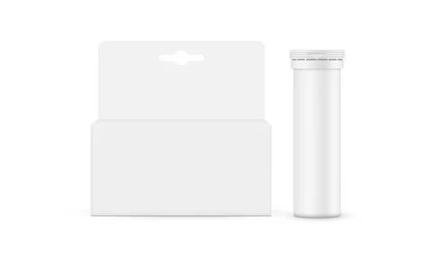 Plastic Tube for Effervescent Tablets, Packing Box With Hang Tab Stock Illustration