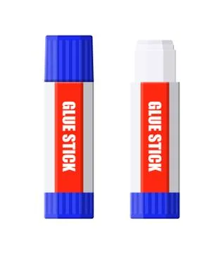 Plastic tubes of glue stick, open lid and closed. Illustrazione stock
