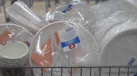 Plastic utensils on the store shelf Stock Footage 56773056