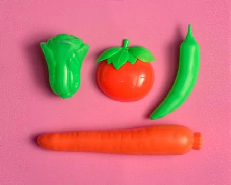 Plastic vegetable collection set isolated on white background Stock Photos