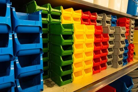 Plastic ware display in a store. Stock Photos