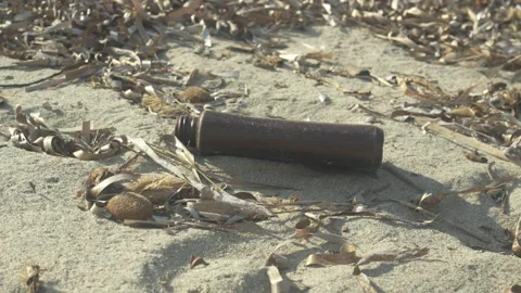 Plastic waste abandoned on the beach Stock Footage 270944458